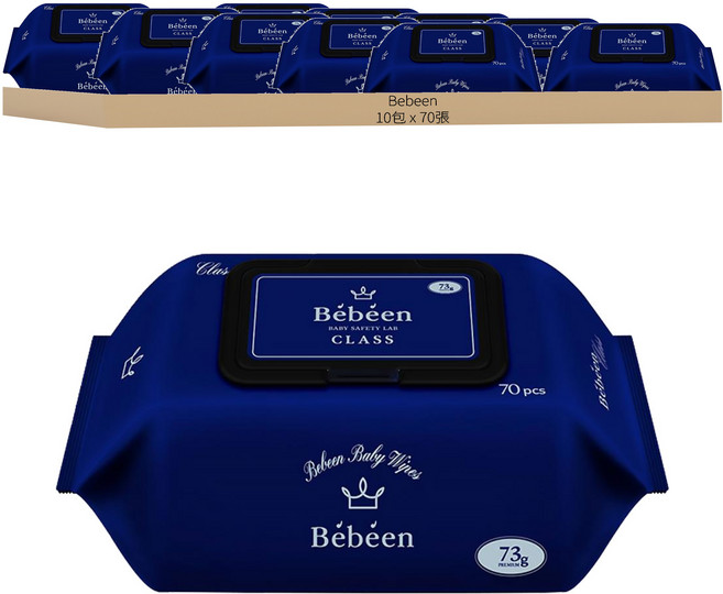 Bebeen 高級壓花低刺激嬰兒濕巾蓋型, 73g, 70張, 10包