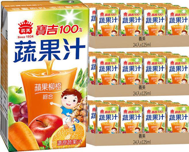 義美 寶吉 蔬果汁 蘋果柳橙, 125ml, 72入