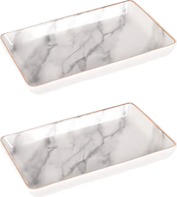 Craftsman In Storage 收納職人 北歐ins輕奢金邊陶瓷桌面收納盤 首飾盤/玄關鑰匙盤, 白色金邊大理石, 2個