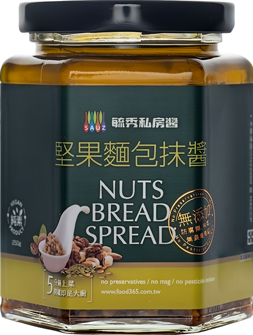 毓秀私房醬 堅果麵包醬 全素, 250g, 1罐