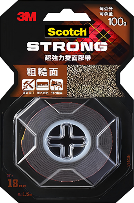 3M Scotch 超強力雙面膠帶 粗糙面 V1803N 18mm x 1.5m, 紅色, 1捲