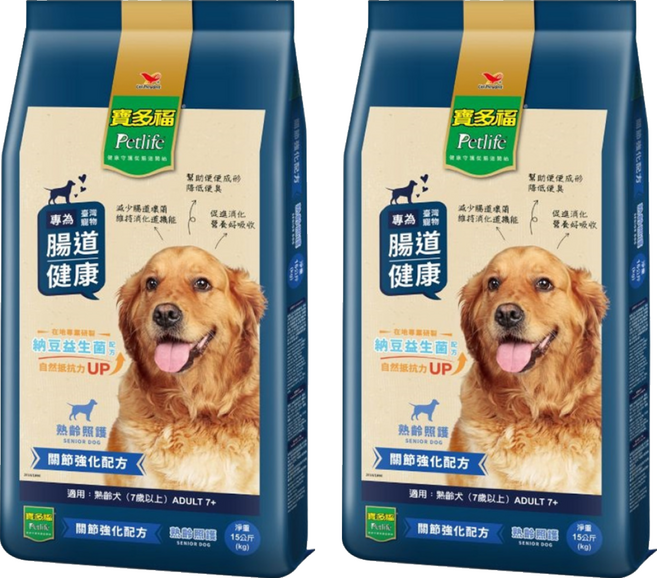 Petlife 寶多福 健康犬餐熟齡配方, 15kg, 2袋, 其他肉類