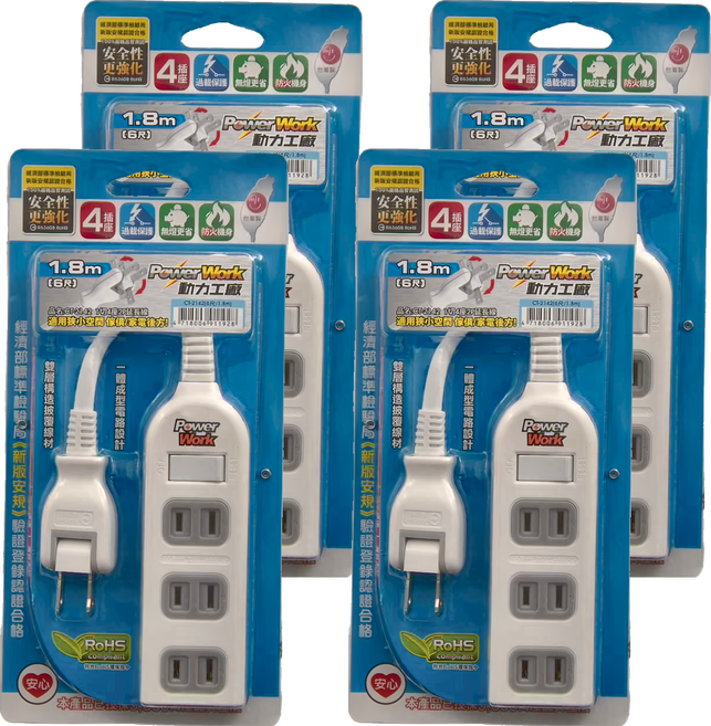 PowerWork 動力工廠 1切4座2P延長線 CT2142, 1.8m, 白色, 4條