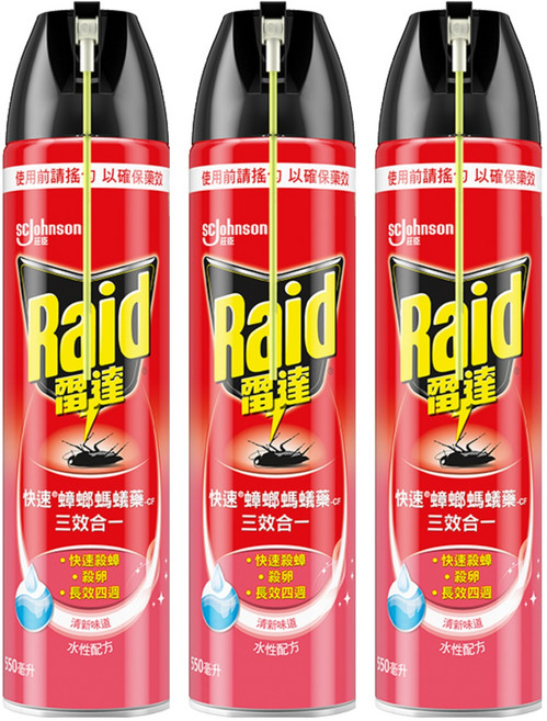 Raid 雷達 快速蟑螂螞蟻藥 清新, 550ml, 3瓶