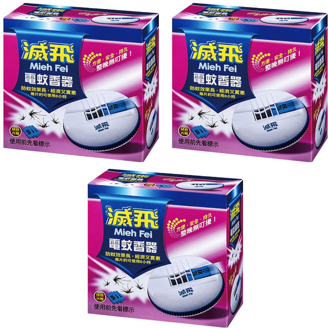 滅飛 紙片型電蚊香器 含電蚊香片 3片, 2.475g, 3盒