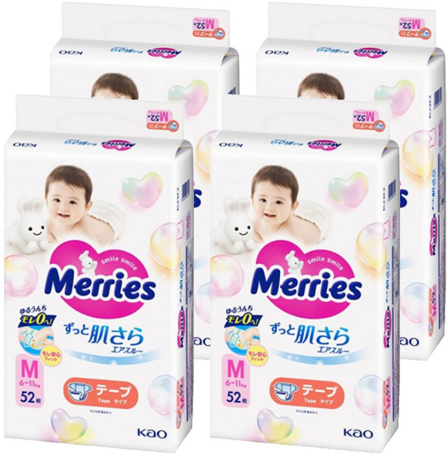 Merries 妙而舒 日本境內版 金緻柔點透氣黏貼型尿布 6~11kg, M, 208片