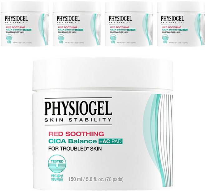 PHYSIOGEL 潔美淨 積雪草水楊酸毛孔緊緻淨膚棉 溫和淨化毛孔, 70張, 5罐