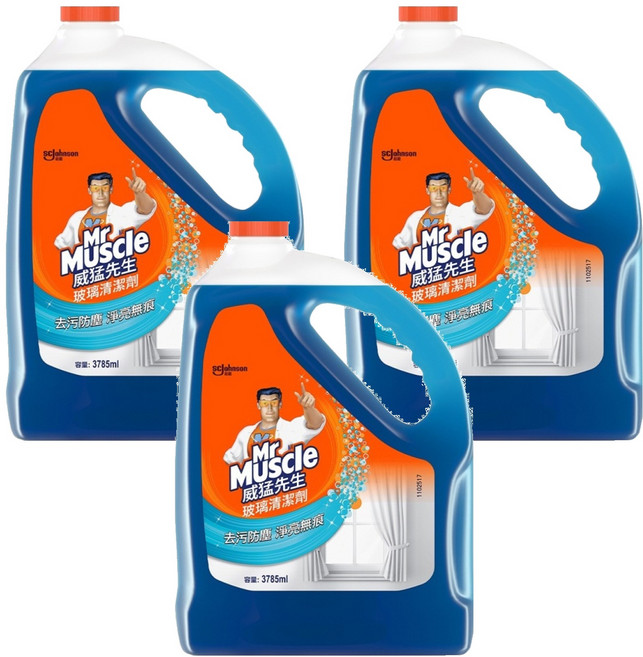 Mr Muscle 威猛先生 玻璃清潔劑 去污防塵 淨亮無痕, 3.785L, 3桶