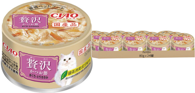 INABA 貓用 奢華系列 罐頭 A-145, 80g, 24罐, 鰹魚 + 鮪魚 + 雞肉