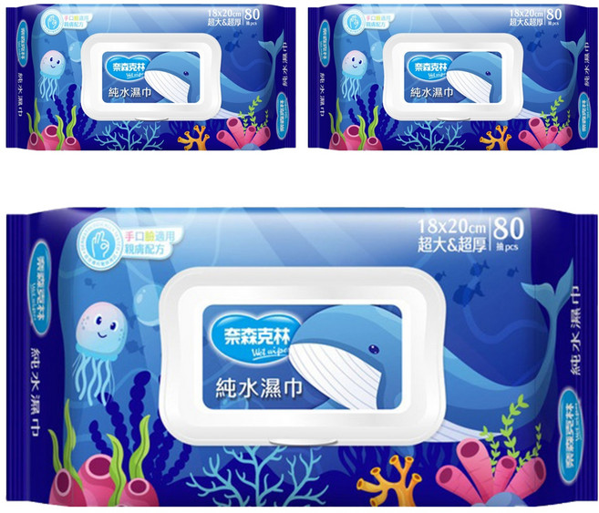 奈森克林 超厚純水濕巾, 1入, 3包