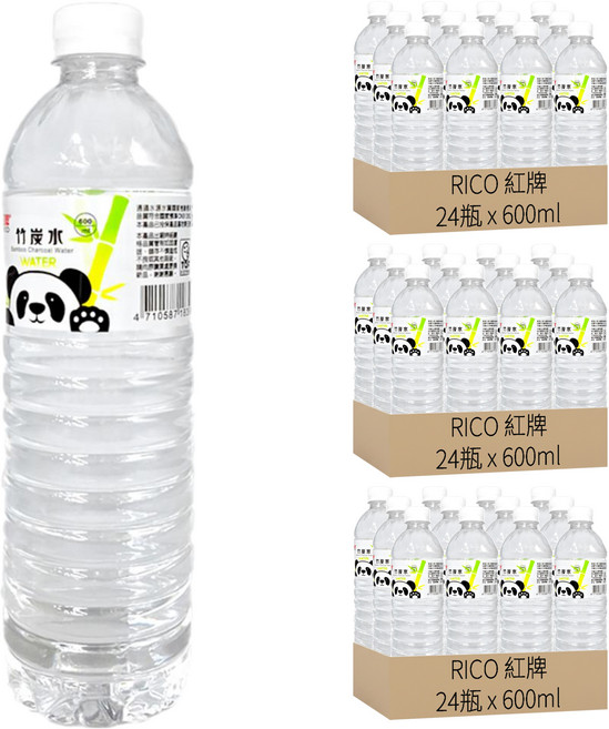 RICO 紅牌 埔里竹炭水, 600ml, 72瓶
