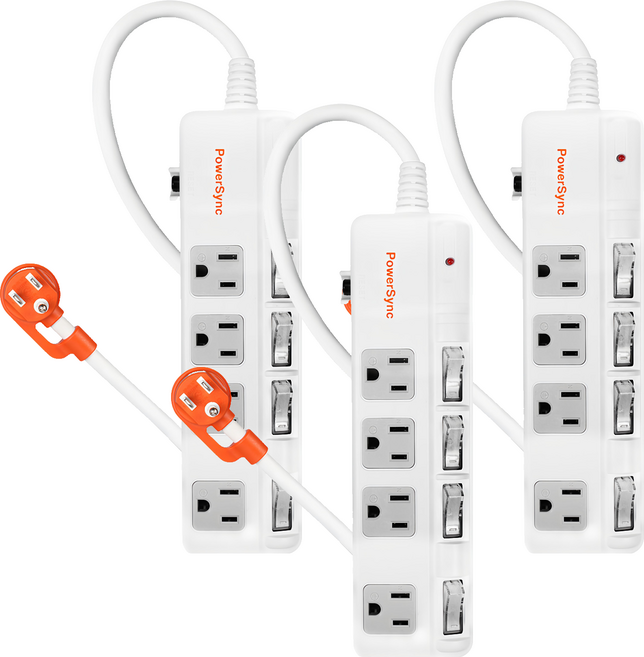 PowerSync 群加 4開斜面開關防雷擊抗搖擺延長線 4孔 TPS344BN9027, 2.7m, 3條, 白色