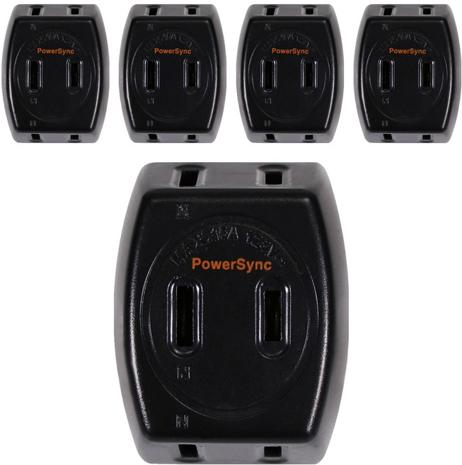 PowerSync 群加 2P 3插防雷擊壁插 TC3B0N, 5.3cm, 黑色, 5個