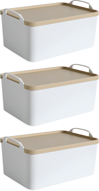 品屋 手提式收納箱 日式收納盒 置物箱 置物盒 可疊加附蓋 S0452, 黃色, 3個