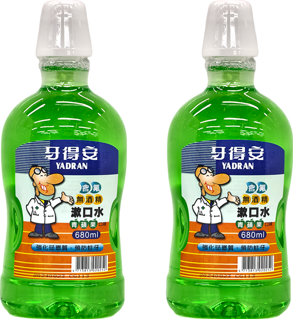 牙得安 青蘋果含氟漱口水, 680ml, 2瓶