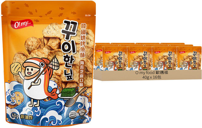 O my food 歐邁福 韓國烘烤魚酥 海苔芝麻口味, 40g, 16包