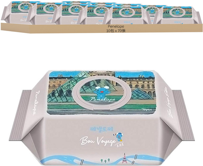Penelope Bon Voyage系列 嬰幼兒濕紙巾 掀蓋式, 70張, 10包