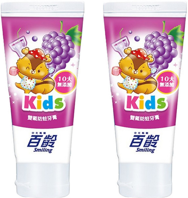 Smiling 百齡 雙氟防蛀兒童牙膏 安全溫和配方 專利益生菌 添加木醣醇 雙重氟配方 含氟量達1000PPM 低泡沫設計, 70g, 2條
