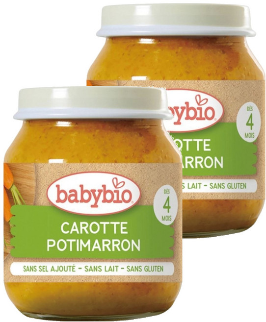 babybio 生機蔬菜泥, 南瓜 + 紅蘿蔔, 2罐, 130g