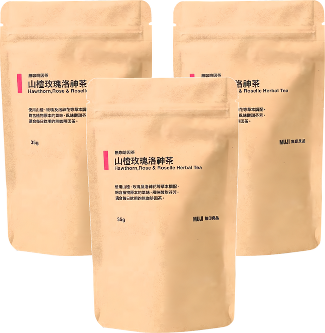MUJI 無印良品 無咖啡因茶 山楂玫瑰洛神茶, 5g, 7包, 3袋