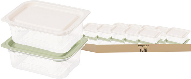 comet Kitchen 長方形保鮮盒, 綠色400ml + 米白色400ml, 10組