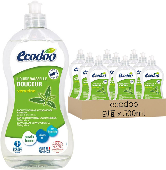 ecodoo 蘆薈馬鞭草環保洗碗精, 9瓶, 500ml