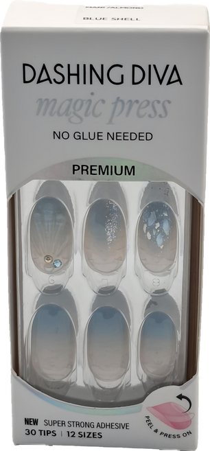 DASHING DIVA 台灣公司貨 頂級璀燦美甲片 30片, 藍色貝殼, 1盒