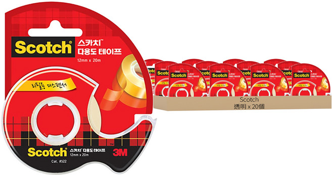 3M Scotch 多用途膠帶 12mm x 20m 522, 20個, 透明