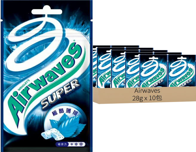 Airwaves Super 極酷嗆涼無糖口香糖 極酷薄荷口味, 28g, 10包