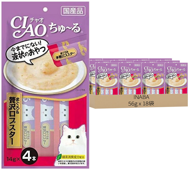 INABA CIAO 啾嚕 肉泥, 18袋, 56g, 奢華鮪魚 + 龍蝦