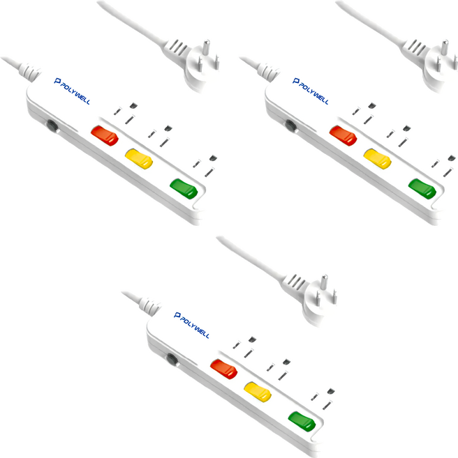 POLYWELL 寶利威爾 電源延長線 3孔 PW15-T05-A028, 270cm, 白色, 3條