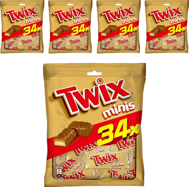 Twix 特趣 迷你焦糖夾心巧克力樂享包 酥脆餅乾 濃郁焦糖 香濃牛奶巧克力, 340g, 5袋