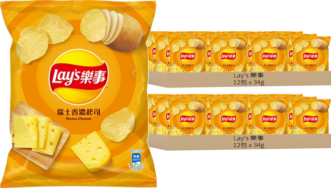 Lay's 樂事 洋芋片 瑞士香濃起司, 34g, 24包
