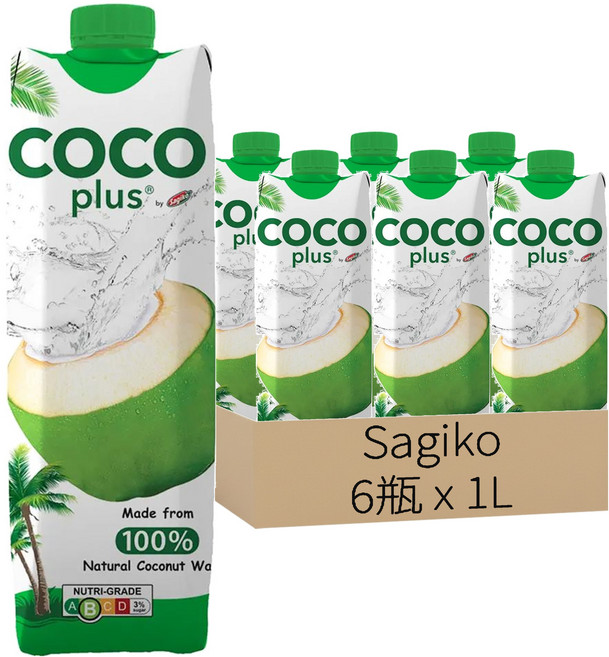 Sagiko Cocoplus 100%純椰子水, 1L, 6瓶