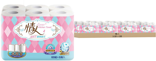 情人 超吸力廚房紙巾, 6捲, 16袋