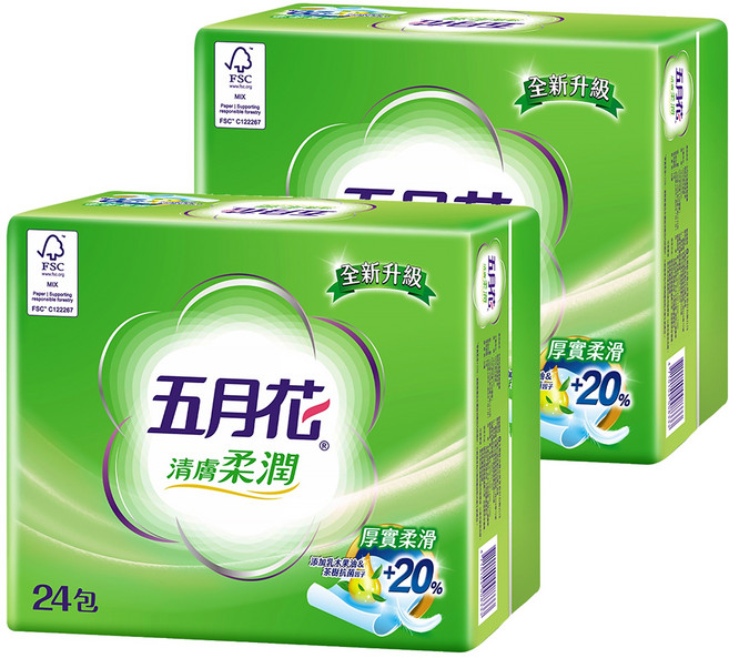 五月花 清膚柔潤 抽取衛生紙, 2袋, 24包