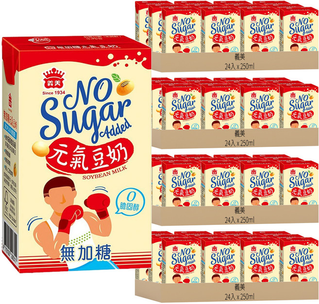 義美 元氣無糖豆奶, 250ml, 96入