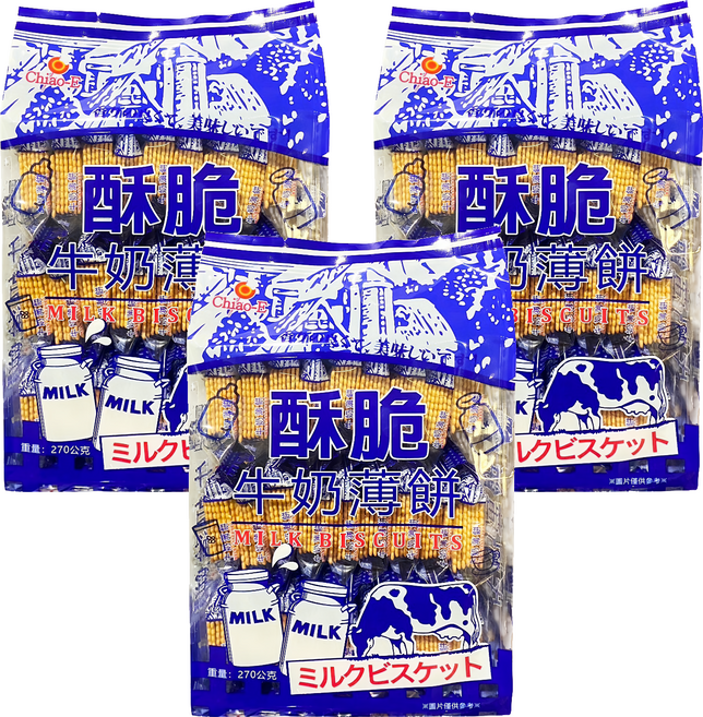 Chiao-E 巧益 酥脆牛奶薄餅, 270g, 3袋