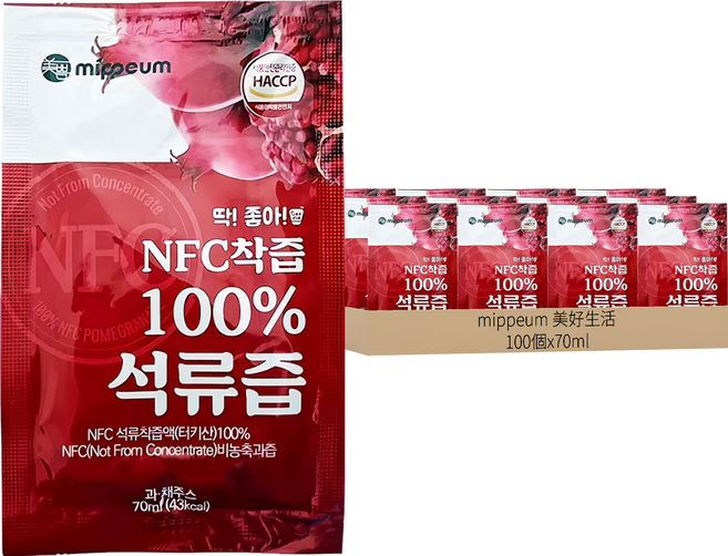 mippeum 美好生活 NFC 100%紅石榴汁, 70ml, 100個