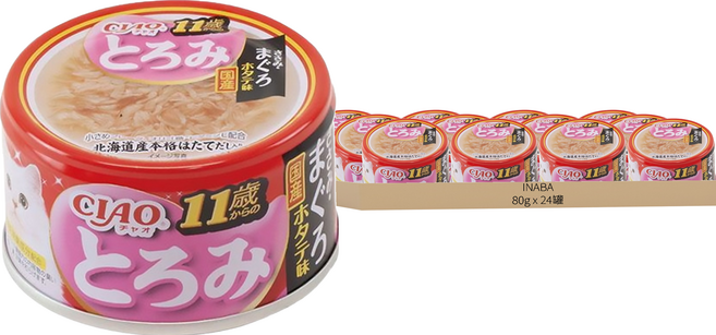INABA CIAO 啾嚕 濃厚系列 貓罐頭 11歲 A-46, 80g, 24罐, 雞肉+鮪魚+干貝