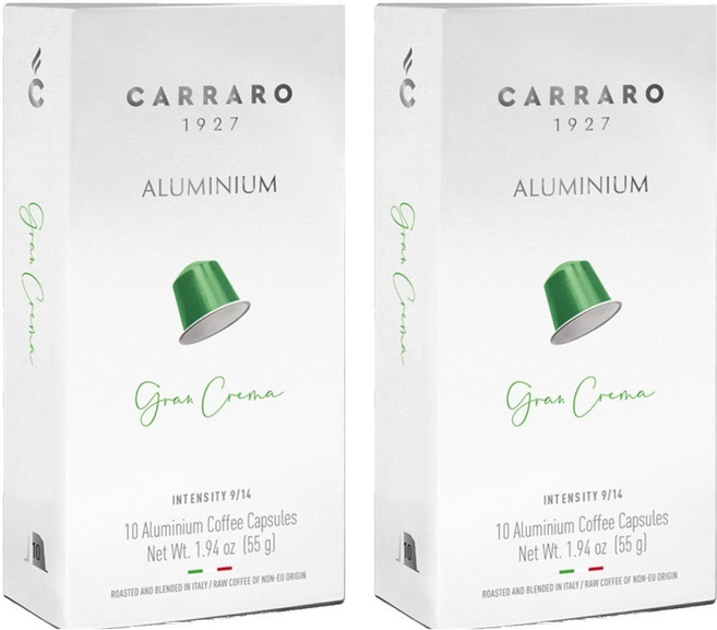 CARRARO 經典濃縮GRAN CREMA 咖啡膠囊 適用Nespresso Original 膠囊咖啡機, 5.5g, 10個, 2盒