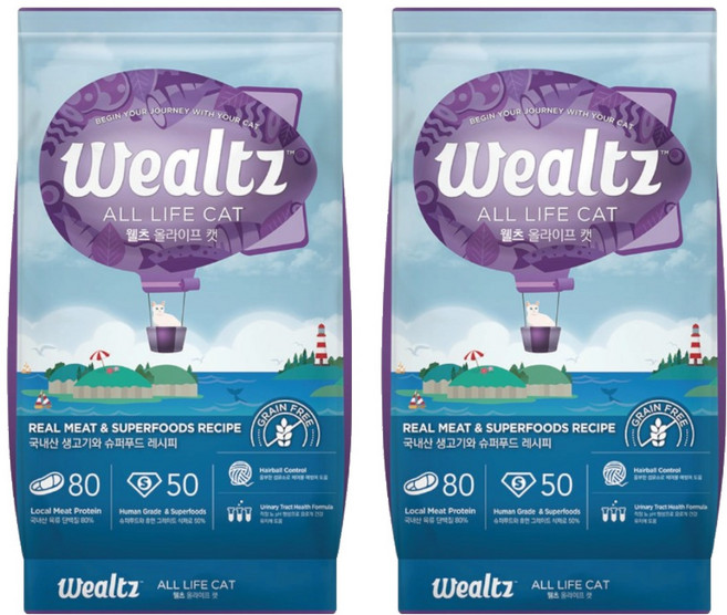 Wealtz 維爾滋 全齡貓 天然無穀寵物乾糧, 2.1kg, 2袋, 新鮮雞肉 + 脫水雞肉