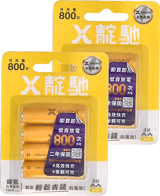 OXOPO 乂靛馳 低自放鎳氫充電池 3號 1000mAh, 4入, 2組