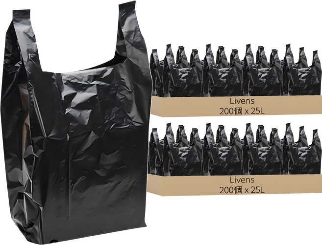 LIVENS 手提塑膠袋 5號 黑色, 25L, 400個