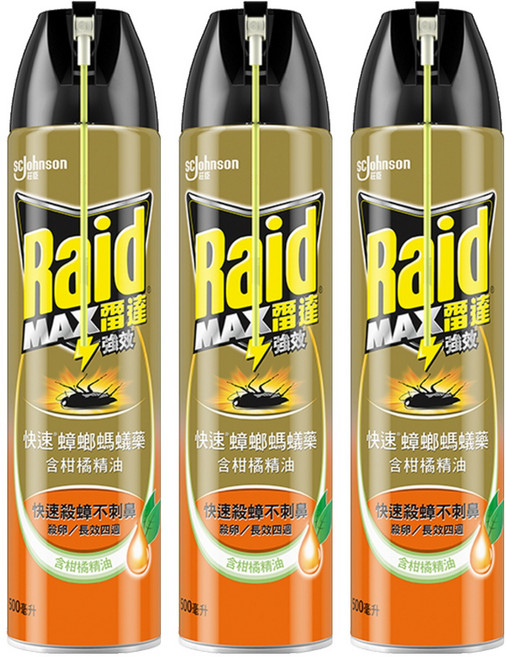 Raid 雷達 快速蟑螂螞蟻藥 柑橘精油, 500ml, 3瓶