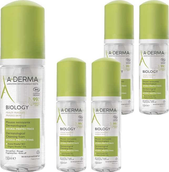 A-DERMA 艾芙美 新葉三效潔膚慕斯 溫和保濕 深層清潔毛孔髒污與淡妝, 150ml, 5瓶