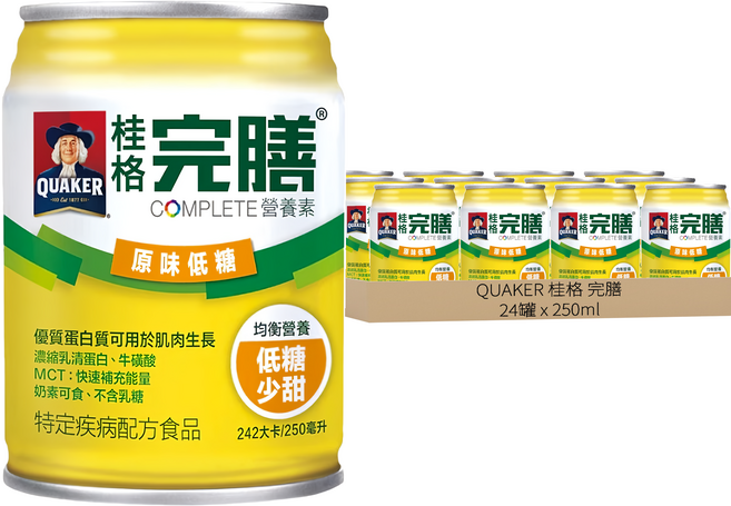 QUAKER 桂格 完膳 營養素 原味低糖, 250ml, 24罐