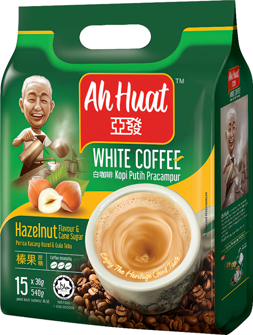 亞發 榛果蔗糖白咖啡, 36g, 15包, 1袋