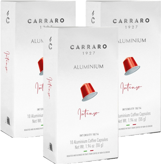 CARRARO 香濃義式 INTENSO 咖啡膠囊 適用Nespresso Original 膠囊咖啡機, 3個, 5.5g, 10個裝