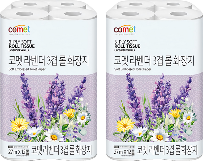 comet 3層捲筒衛生紙 薰衣草香, 27m, 12捲, 2包